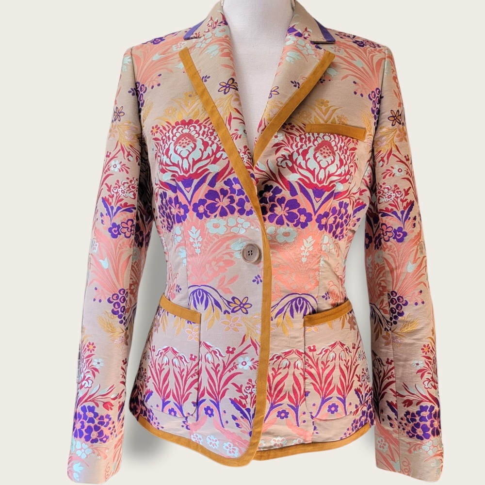 ETRO Milano Sz 44 / M Multicolor One Button Blazer Floral Embroidered Italy